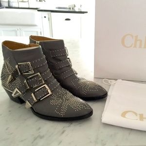 CHLOE Susanna Studded Boots in Charcoal grey Leather size W 36.5
